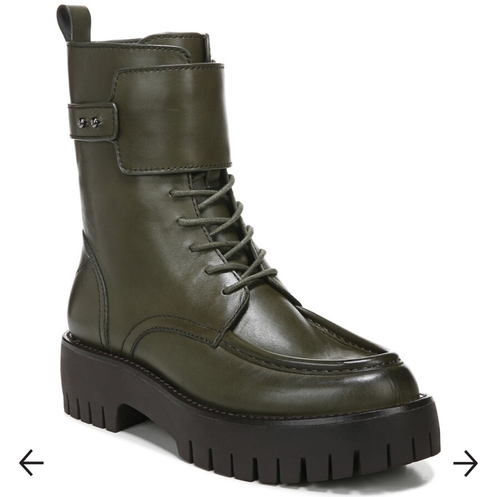 New Leather Dana Franco Sarto military green platform buckle lightweight boots